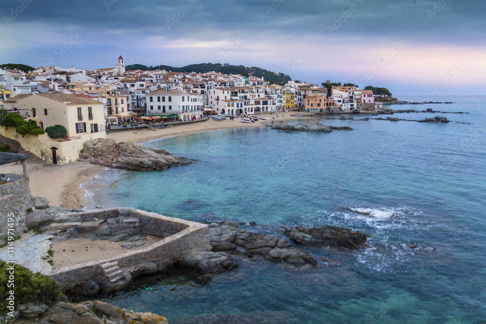 Sunset in a village with sea in the Costa Brava, Spain. The town is called Calella de Palafrugell