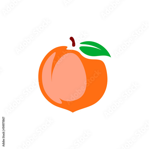Peach vector illustration. Color cartoon style isolated on a white background.
