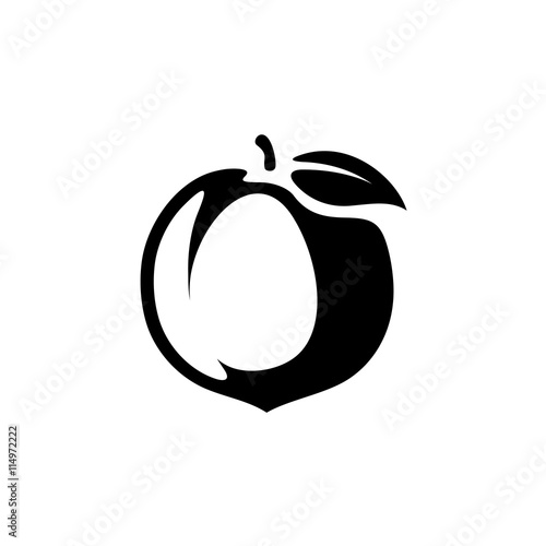 Peach fruit silhouette monochrome black vector illustration