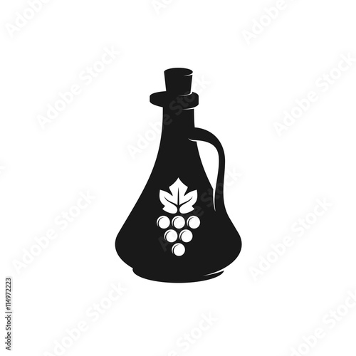 Vinegar bottle black silhouette with grape berries and leaf symbol