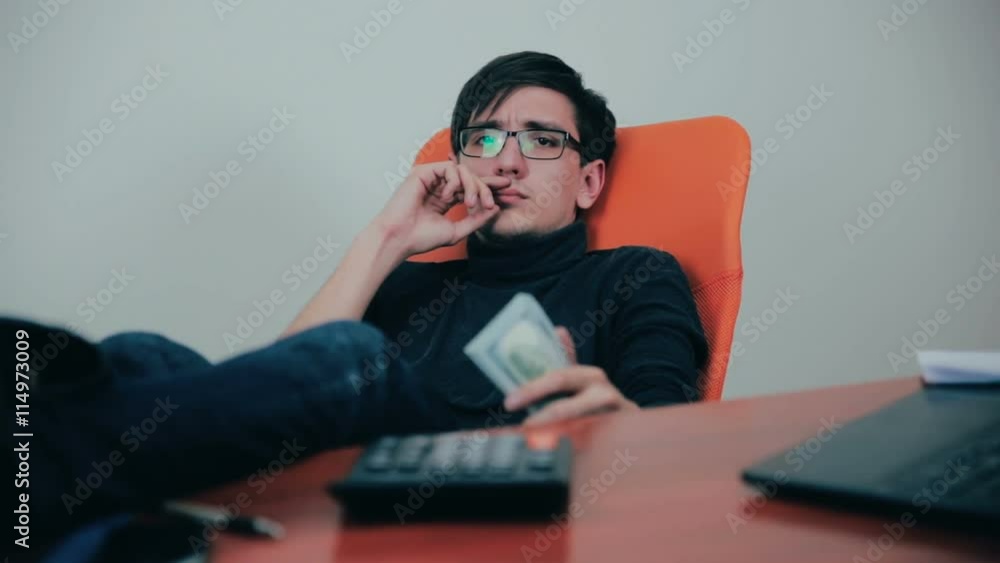 Moody man with US dollars. HD Moody man with US dollars. HD