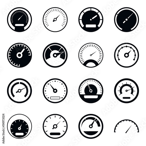 Speedometer icons set in simple style isolated vector illustration