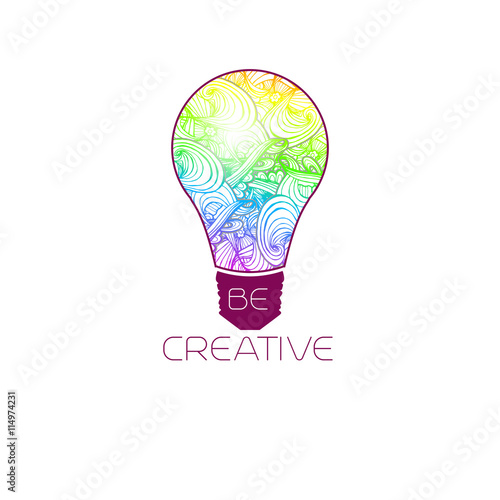 Creative art concept with lightbulb and rainbow color,multicolor ornament.