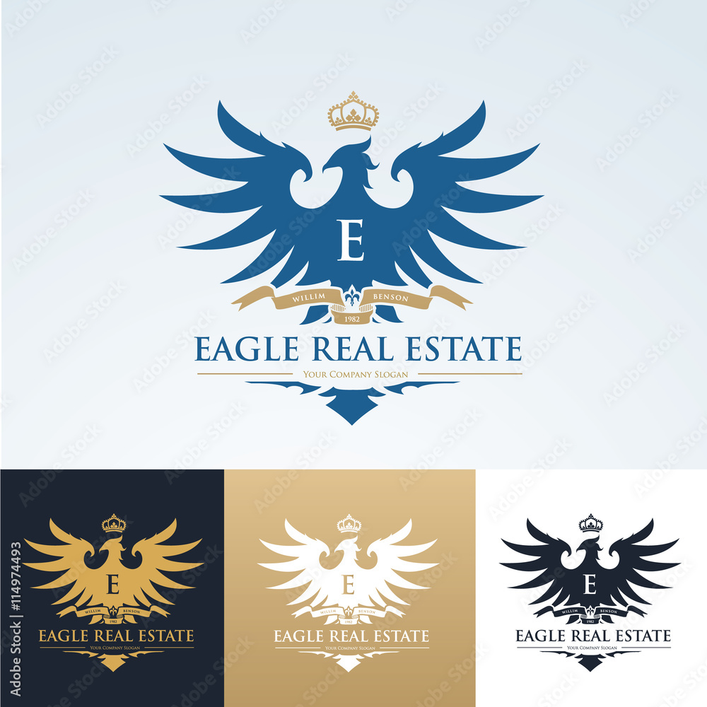 Obraz premium Eagle logo, Brand identity with eagle crest and crown symbol, Luxury logo design template.