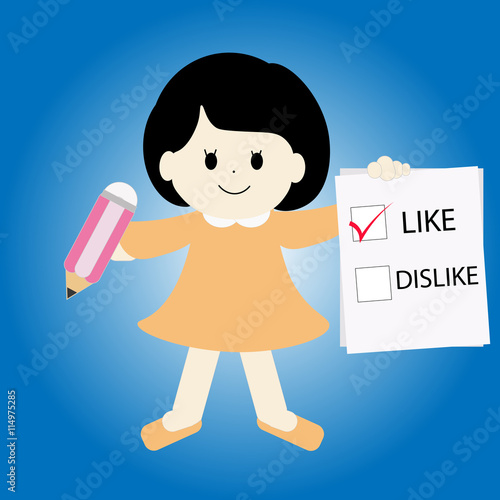 smiling girl choosing like over dislike vector
