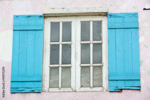 blue and white window