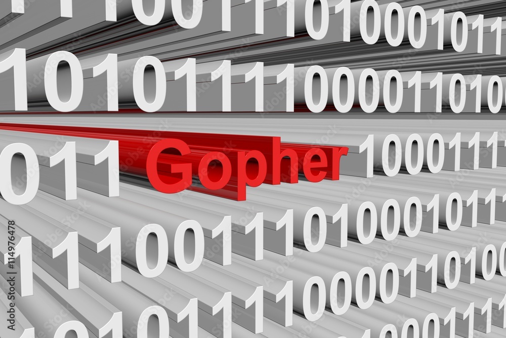 Gopher in the form of binary code, 3D illustration