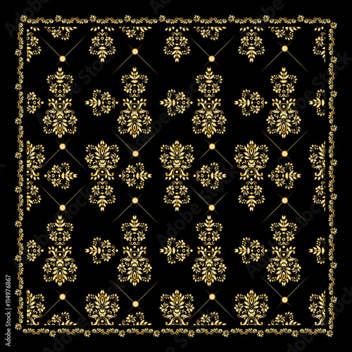 Gold bandana silk scarf.Luxury golden design