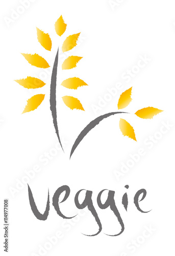 Grafik - Zweig mit Blättern und Schriftzug veggi, vegan, vegetarisch - gesunde Ernährung