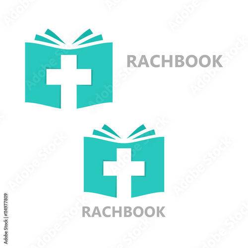 Vector logo combination of a book and christian cross