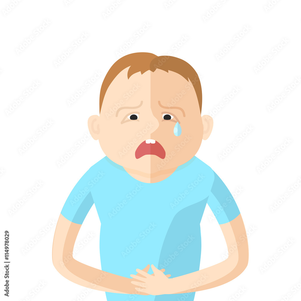 Children have an abdominal pain. Character in Flat style Children have an abdominal pain. Character in Flat style