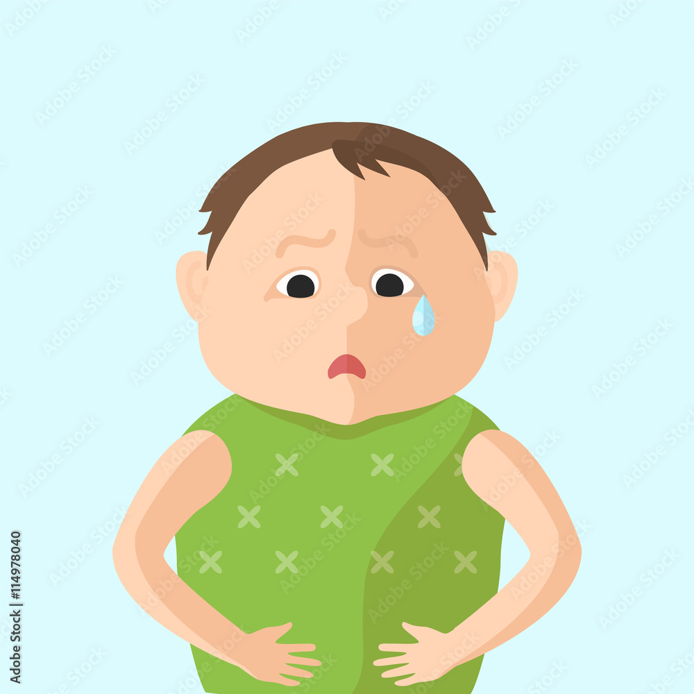 Children have an abdominal pain. Character in Flat style Children have an abdominal pain. Character in Flat style