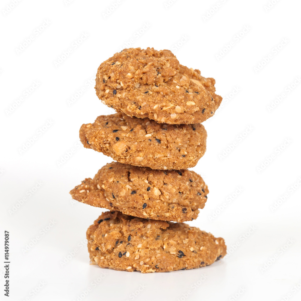 Homemade with whole grain cookies , isloated on white Homemade with whole grain cookies , isloated on white