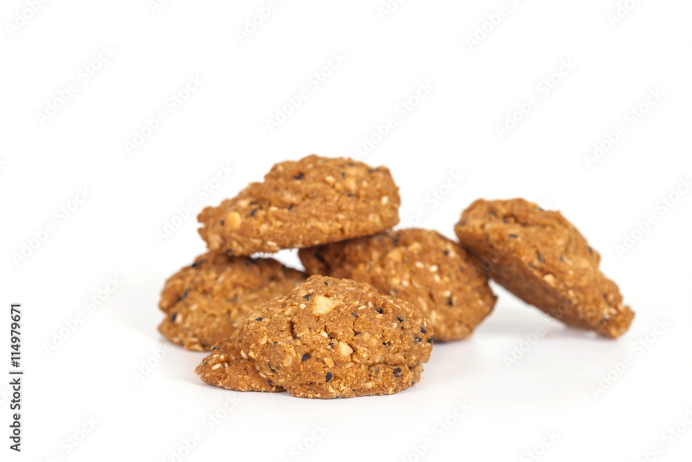 Homemade with whole grain cookies , isloated on white Homemade with whole grain cookies , isloated on white