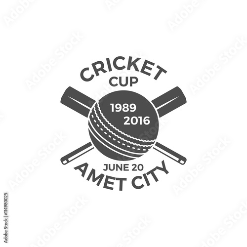Cricket cup emblem and design elements.  tournament logo .  stamp. Sports symbols with  gear, equipment. Use for web , tee  or print on t-shirt. Monochrome