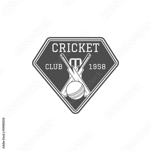 Cricket club emblem and design elements.  team logo .  stamp. Sports fun symbols with  equipment - bats, ball. Use for web , tee  or print on t-shirt. Monochrome