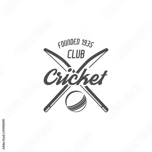 Cricket club emblem and design elements.  team logo .  tournament badge. Sports symbols with  gear, equipment. Use for web , tee  or print on t-shirt. Monochrome