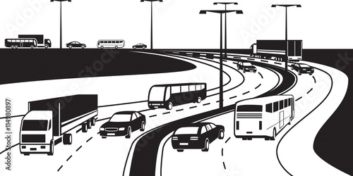 Passenger and cargo transportation on highway - vector illustration