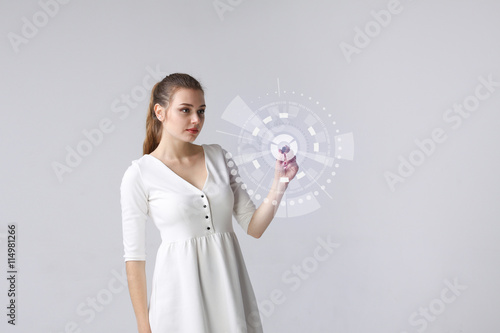 Future technology. Woman working with futuristic interface