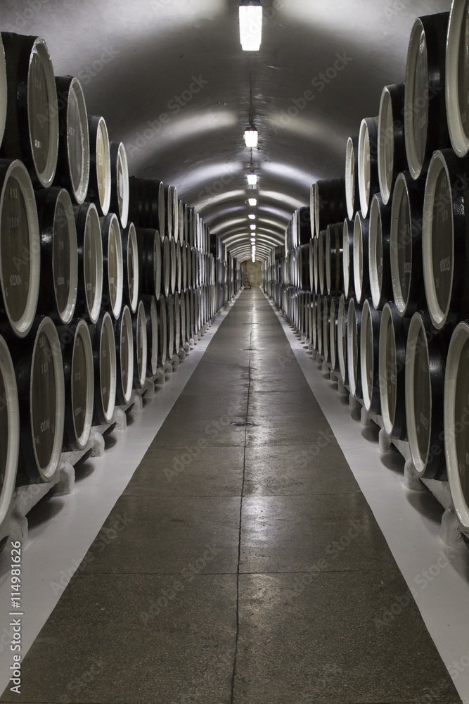 wine barrels in the cellars of Massandra winery in the Crimea