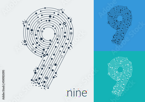Vector number eight on a bright and colorful background.
Mathematical symbols in techno style, created by interplay of lines and points. Template can be used for posters, banners, presentations.

