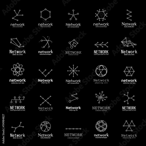 Network Icons Set - Isolated On Black Background - Vector Illustration, Graphic Design. For Web, Websites