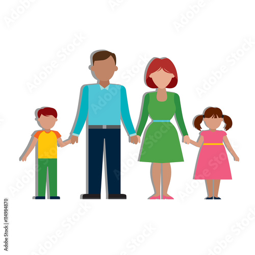 Multicultural traditional family with parents and children. Happy family. Boy and girl.