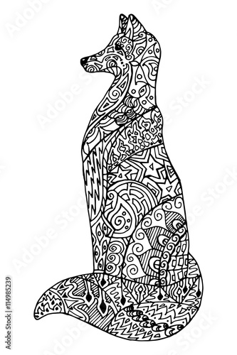 Abstract doodle outline fox illustration.