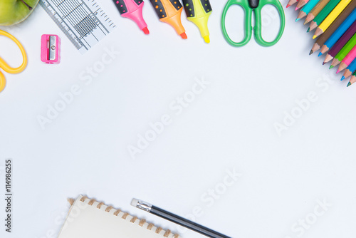 educationschool supplies on white background ready for your