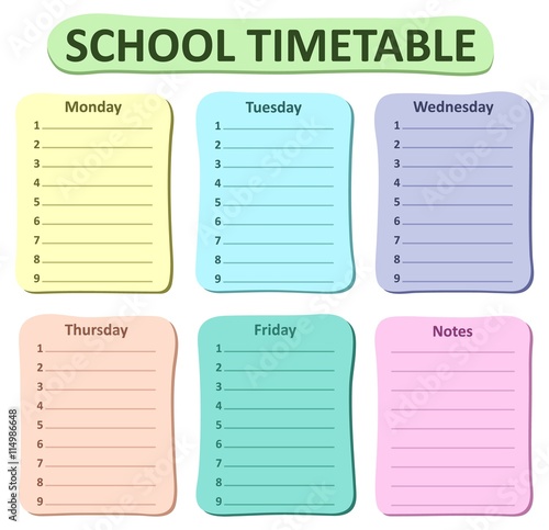 Weekly school timetable theme 1