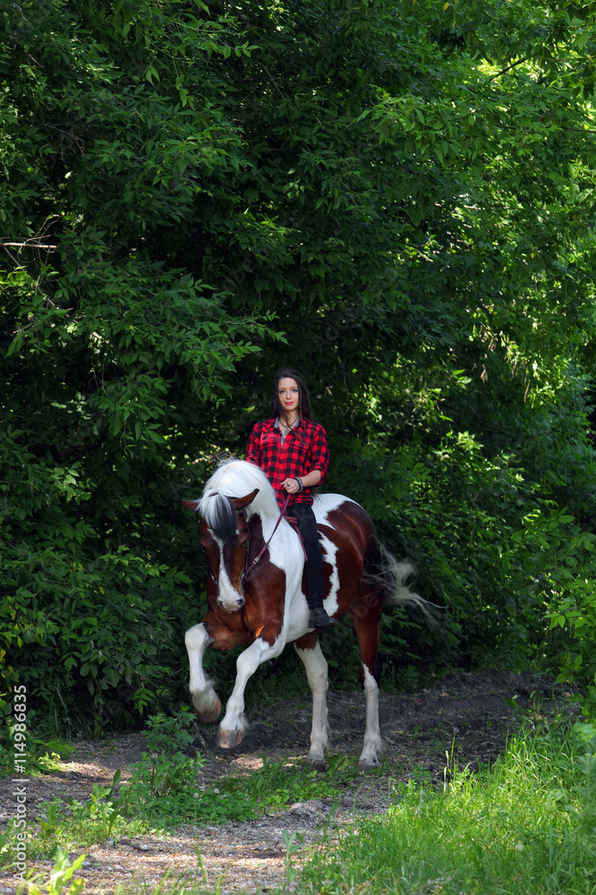 Young woman riding horse outdoor