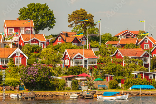 Typical swedish wooden houses in Karlskrona photo