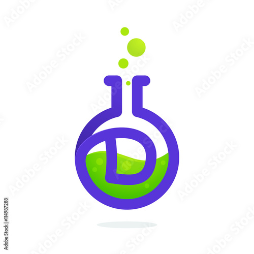 Letter D logo in laboratory beaker.