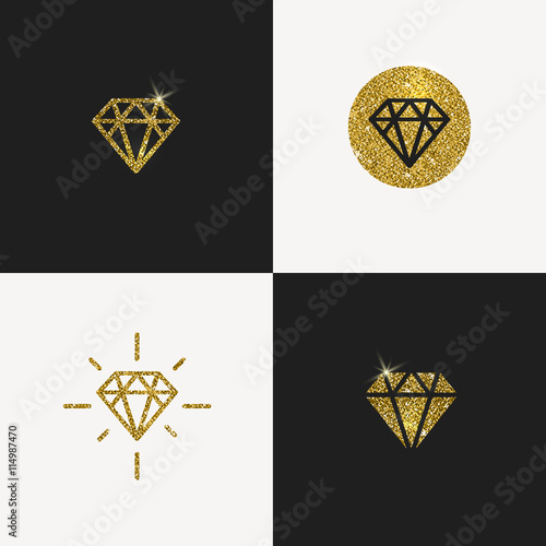 Set of Glitter gold diamond emblems. Vector illustration.