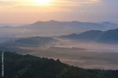 Sunrise Scene of Mountain and Fog