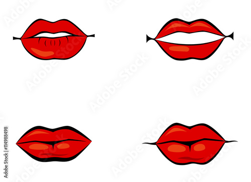 Red lips set, cartoon flat style vector illustration