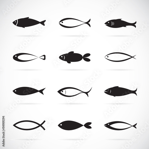 Carta da parati i pesci - Carta da parati Set of vector fish icons on white background, Vector fish icons