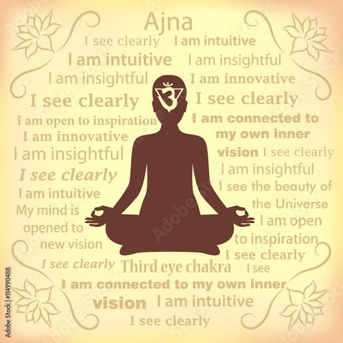 Meditating woman. Ajna chakra affirmation.