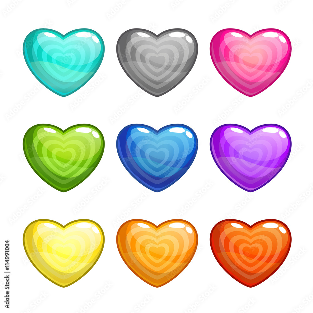 Cartoon colorful glossy hearts set Cartoon colorful glossy hearts set