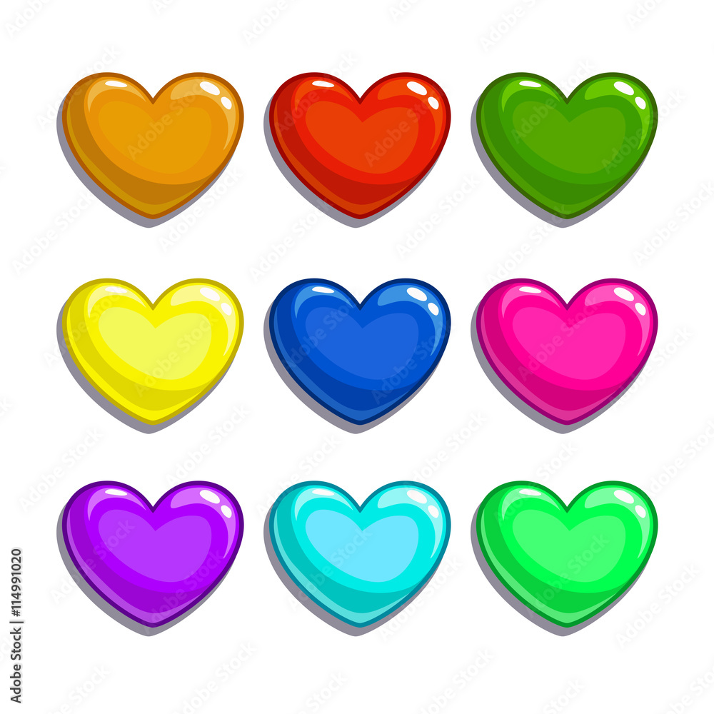 Cute cartoon colorful hearts set Cute cartoon colorful hearts set