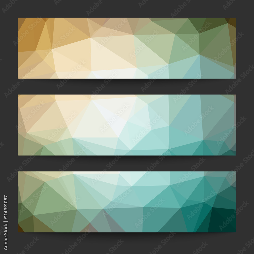 Set of abstract colorful geometric polygonal banners on black background. Vector banners template. Set of abstract colorful geometric polygonal banners on black background. Vector banners template.