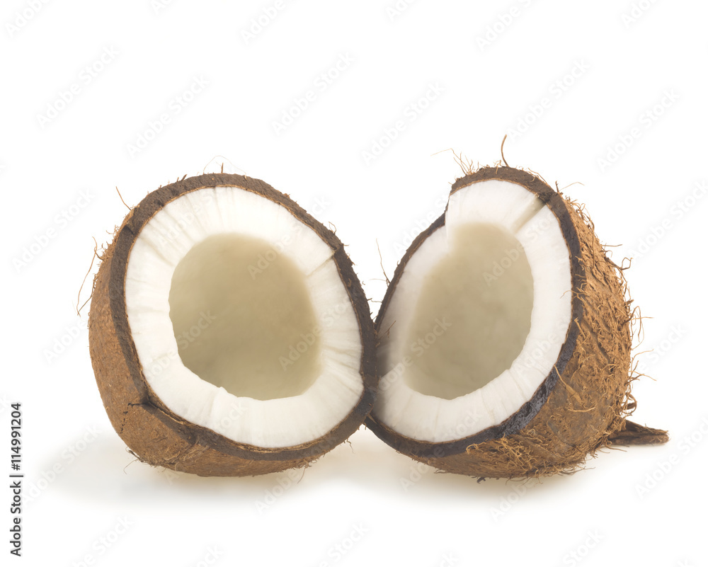coconut cut in half on white background coconut cut in half on white background