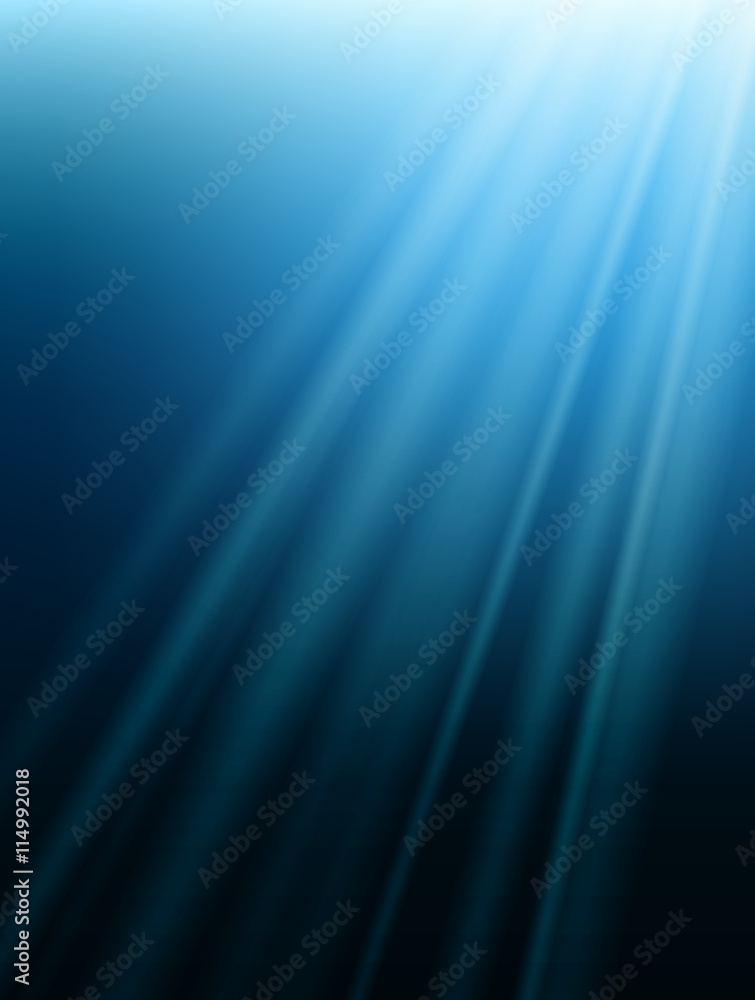 Rays of light under water. Sea vector background.