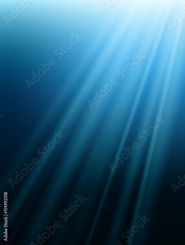 Rays of light under water. Sea vector background.