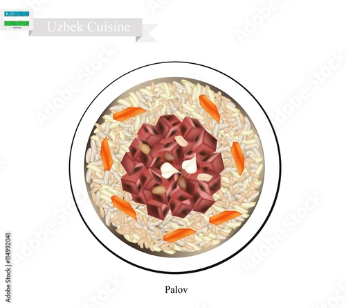 Palov or Uzbek Rice with Meat and Vegetables