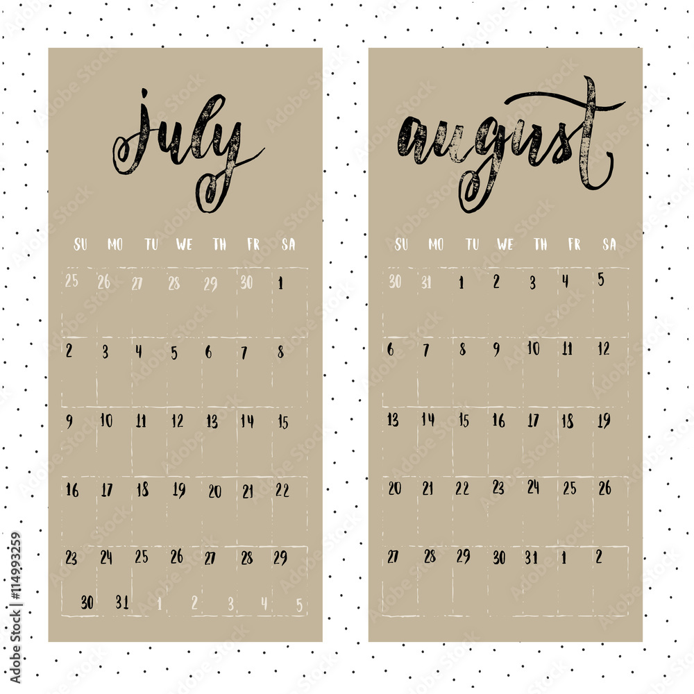 Calendar for 2017 year. page for july and august. stock vector | adobe stock