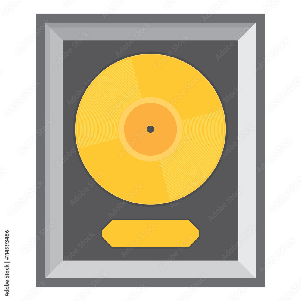 Golden vinyl in frame on wall Golden vinyl in frame on wall