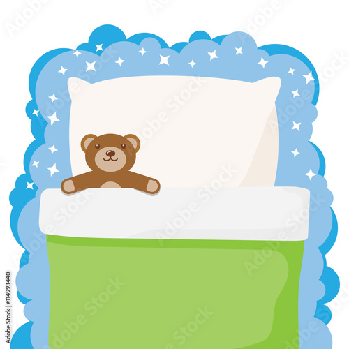 children bed with a favorite toy teddy bear