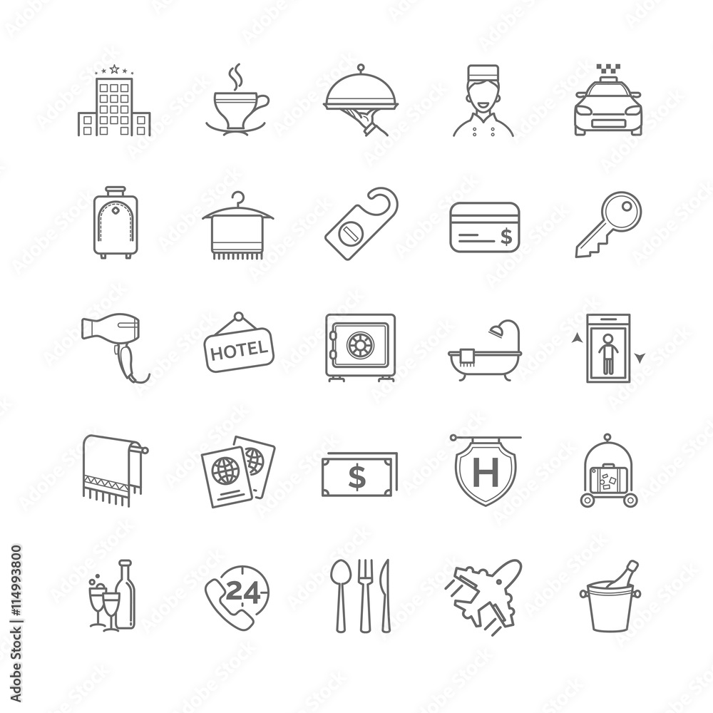 hotel icons set, vector thin line hotel icons set, vector thin line