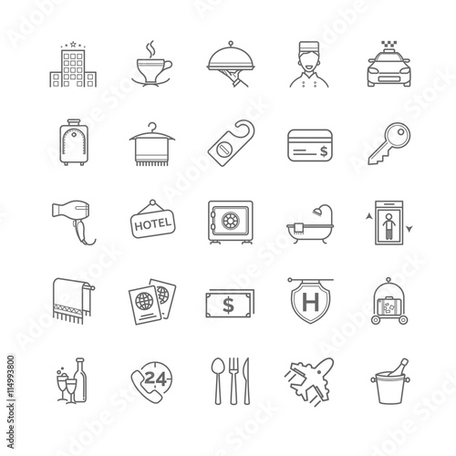 hotel icons set, vector thin line